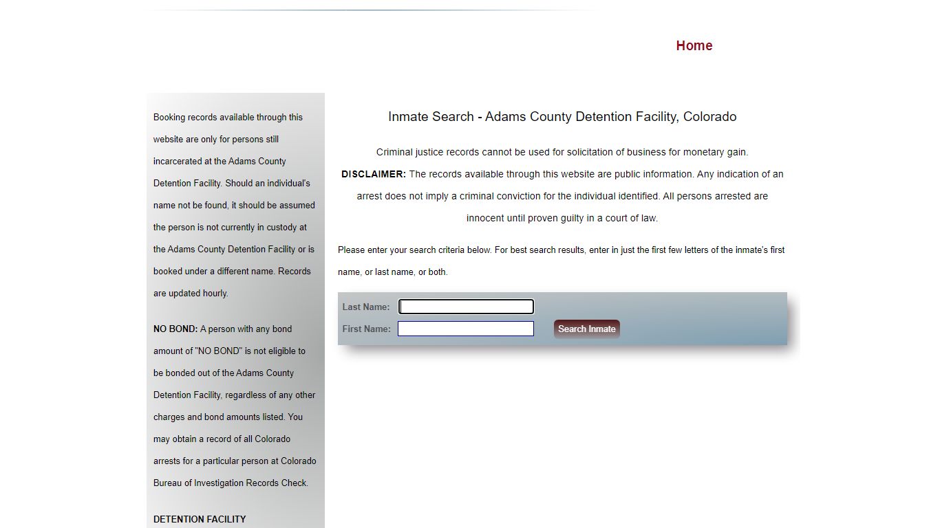 Inmate Search - Adams County Detention Facility, Colorado